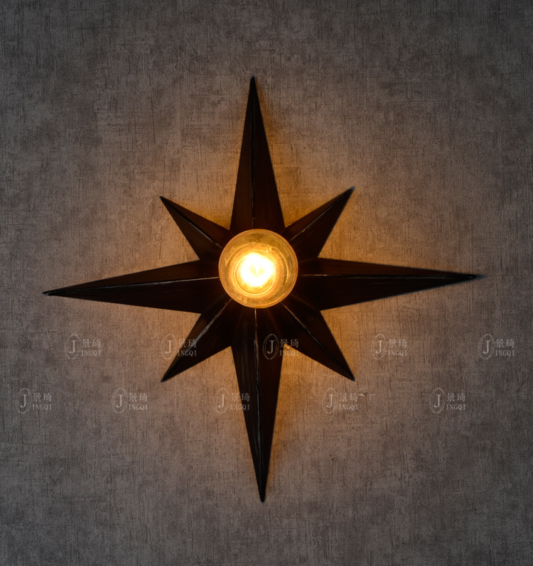 American Industrial Retro Loft Style Wrought Iron Eight Pointed Star Wall Light Coffee Shop Bar Vintage Light Free Shipping