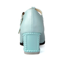 2015 leisure elegant women shoes pointed toe square heel double T strap PU leather women pumps