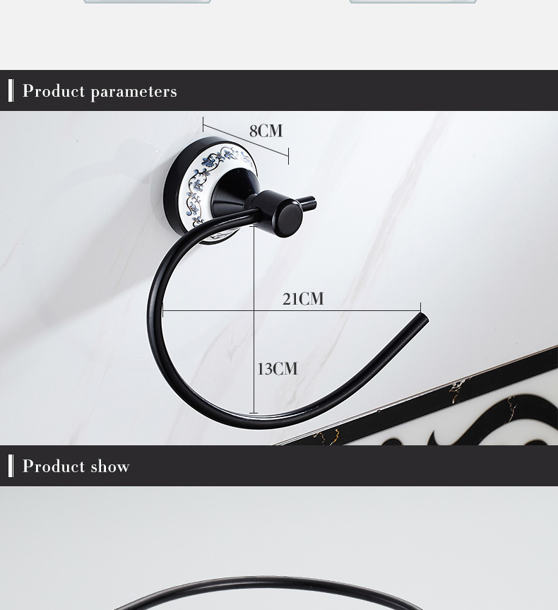 Description Picture 6 of itemBathroom towel holder Wall Mounted Bathroom Towel Ring Ceramic Blue and white porcelain Towel Hanger Ring Holder bath furniture