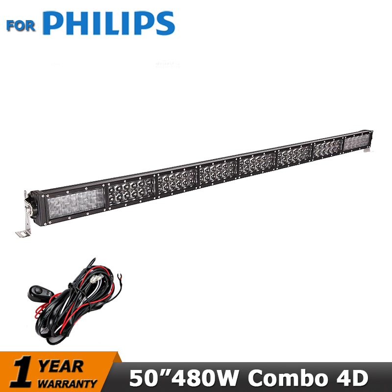 480W For Philips 50 inch LED Light Bar Offroad Led Work Light Driving Lamp Combo For 12V/24V Trucks SUV 4X4 ATV Pickup Tractor