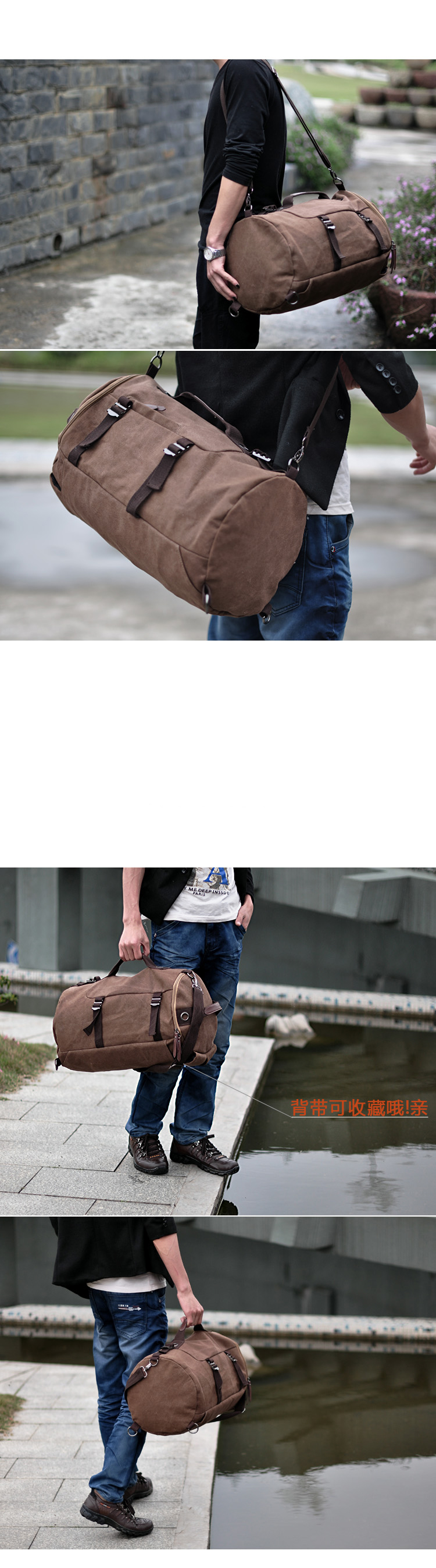 Korean Men Canvas Backpack Letter Print Large Travel Backpack Male