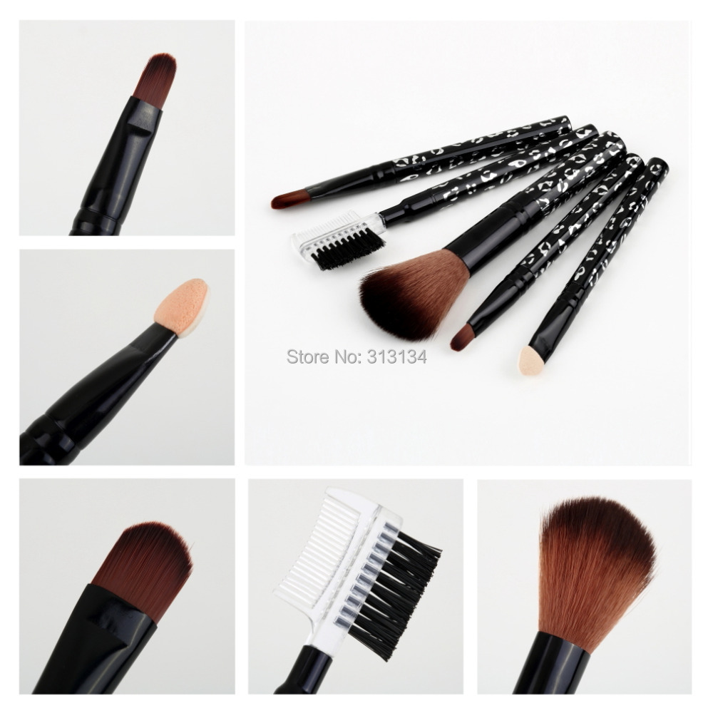 2015 HOT NEW 5Pcs Makeup Eyeshadow Leopard Brushes Lipstick Cosmetic Brushes Set Tool