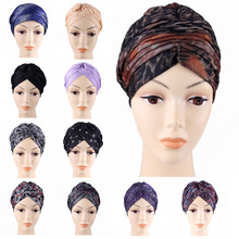 2016Fashion Pleated Women’s Denim Bonnet Turban Underscarf Muslim Caps Islamic Hijab Hats With 14 Colors have notchecked purple