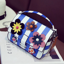 New Arrival fashion ladies handbag striped flowers color stitching mini chain shoulder bag messenger bag casual totes flap purse