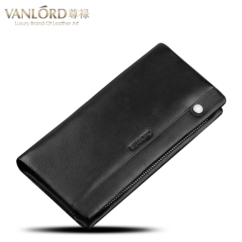 VANLORD men's men's leather leather wallet Korean long wallet leather hand bag zipper single mobile phone