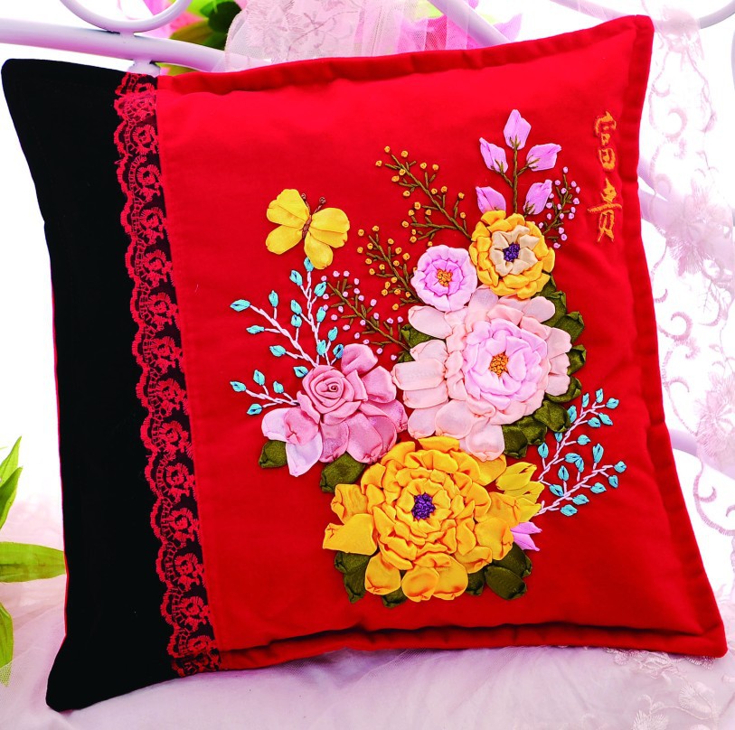45x45cm Diy Ribbon Embroidery Pillow Cushion handcraft embroidery