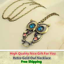Hot Sale Discount Cheap Vintage Crystal Owl Pendant Necklace Retro Gold Chain Rhinestone Animal Necklace Women Costume Jewellery