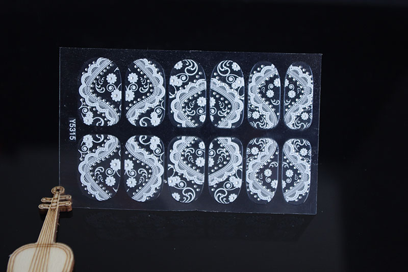 Y5315 3d Transparent Beauty Nails Stickers Lace Design Adhesive Nail Art Stickers Rhinestone White Lace Nail
