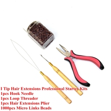 Silicone Micro Links Beads Hair Beads+Hook Needle+Loop Threader +Extensions Plier For I Tip Hair Extensions Professional Kits