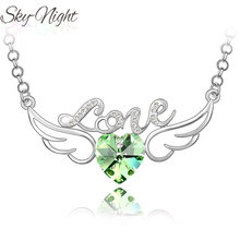 New Arrivals fashion Wings letters LOVE Heart necklace for woman wedding jewelry grade crystal pendant