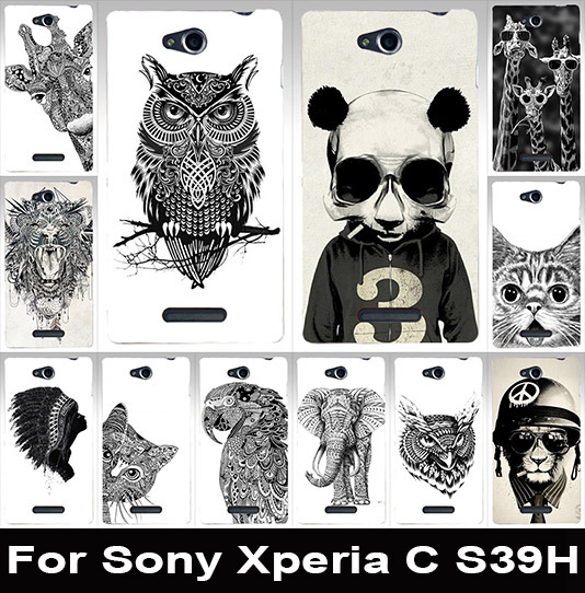 Hard Back cover Black White animal painted mobile phone case transparent side hood Skin Shell For
