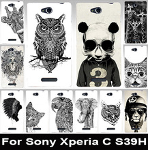 Hard Back cover Black&White animal painted mobile phone case transparent side hood Skin Shell For Sony Xperia C CN3 S39h C2305