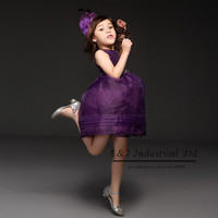 2015 New Fashion Girl Dresses Purple Flower Belt Princess Party Dress Top Grade Children Birthday Gift Clothes GD40918-10