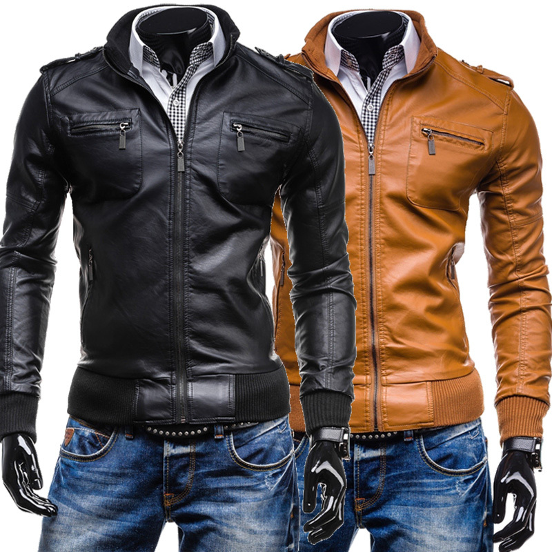 Leather Jacket Men Stand Collar Autumn New Men\'s l...