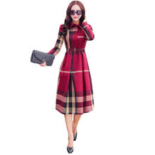 2016 European Style Women Spring Autumn Dress Elegant A-Line Plaid Long Sleeve Dress Slim Work Wear OL Dresses SS372