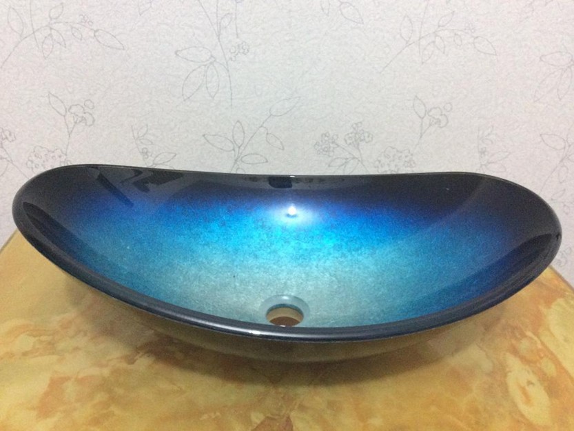 4263 2 Construction Real Estate Bathroom Painting Art Washbasin Tempered Glass Vessel Sink