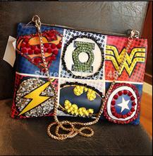 Women Genuine Leather Wrist Handbags Diamond Pieces Rivet SuperMan Logo Day Clutches Envelope Bag Fashion Chain Ethnic Bag