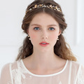 Handmade Gold Flower Adjustable Bridal Headband Tiara Crystal Pearl Wedding Hair Accessories