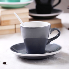 Cermaic Teacup and Saucer Coffee Cup set Milk With Dish Spoon Mint Grey Black White Plain