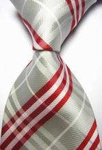 SNT0422 Gray Red Stripes New Ties Solid Plain Hanky Handkerchief Cufflinks Men s Business Casual Party