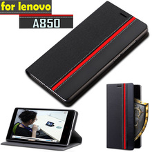 New for lenovo a850 Case Ultra thin Leather flip cover for lenovo a850i back case Free shipping