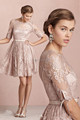 2016 Backless Sheer Half Sleeves Modest Cheap Mini Short Lace Cocktail Dresses Party Homecomming Gowns Cocktail