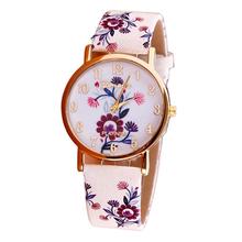 New Design Flower Patterns PU Leather Band Analog Watch Luxury Brand Whatch Quartz Wrist Watches dames horloges J26