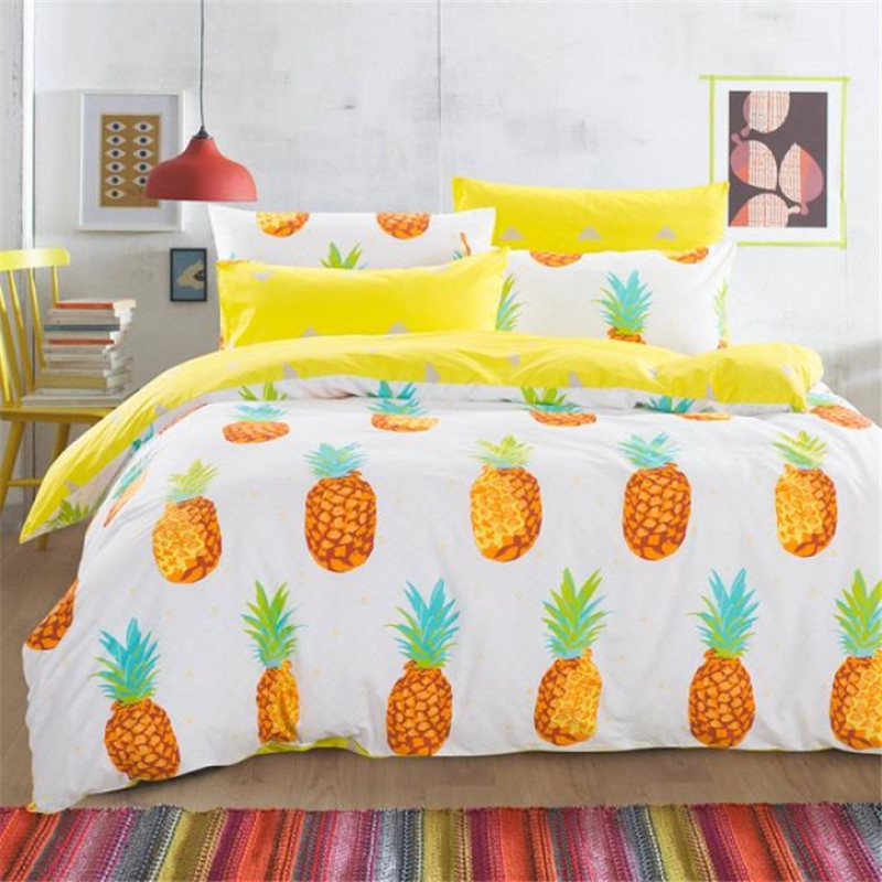 2016 Pineapple Land Duvet Cover Cute Greenyellow Cactus Bedlinen 100% Cotton Soft Bedding Set 4pcs Twin Queen