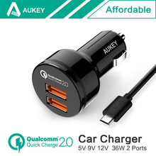Aukey быстрая зарядка 2.0 36 Вт 2 разъём(ов) USB адаптер автомобильное зарядное устройство, Двойной турботаймер быстрое порта как поддержка QC 2.0 12 В / 1.5A 9 В / 2A 5 В / 2.4A