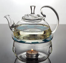 Borosilicate Glass Clear Teapot Tea Set Warmer 4 Mugs 10 Candles