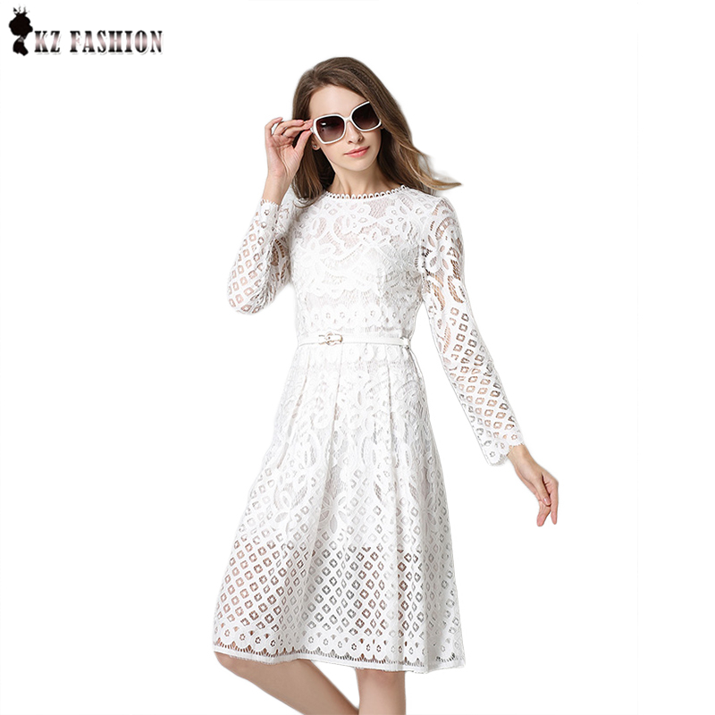 2016 new plus size XXL spring women long dress midi dress vestido branco  sexy lace hollow out color black white dress D61A519R