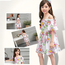 Girls Dresses Summer 2016 High Quality Design off-the-shoulder Dress for Kids Age 2 6 8 9 10 12 TYears old Teenager Girl Clothes