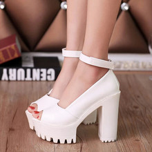 2016 New Women Pumps Wedding Shoes Thick Heels Open Toe Single Shoes Formal Platform Women Shoes High Heels