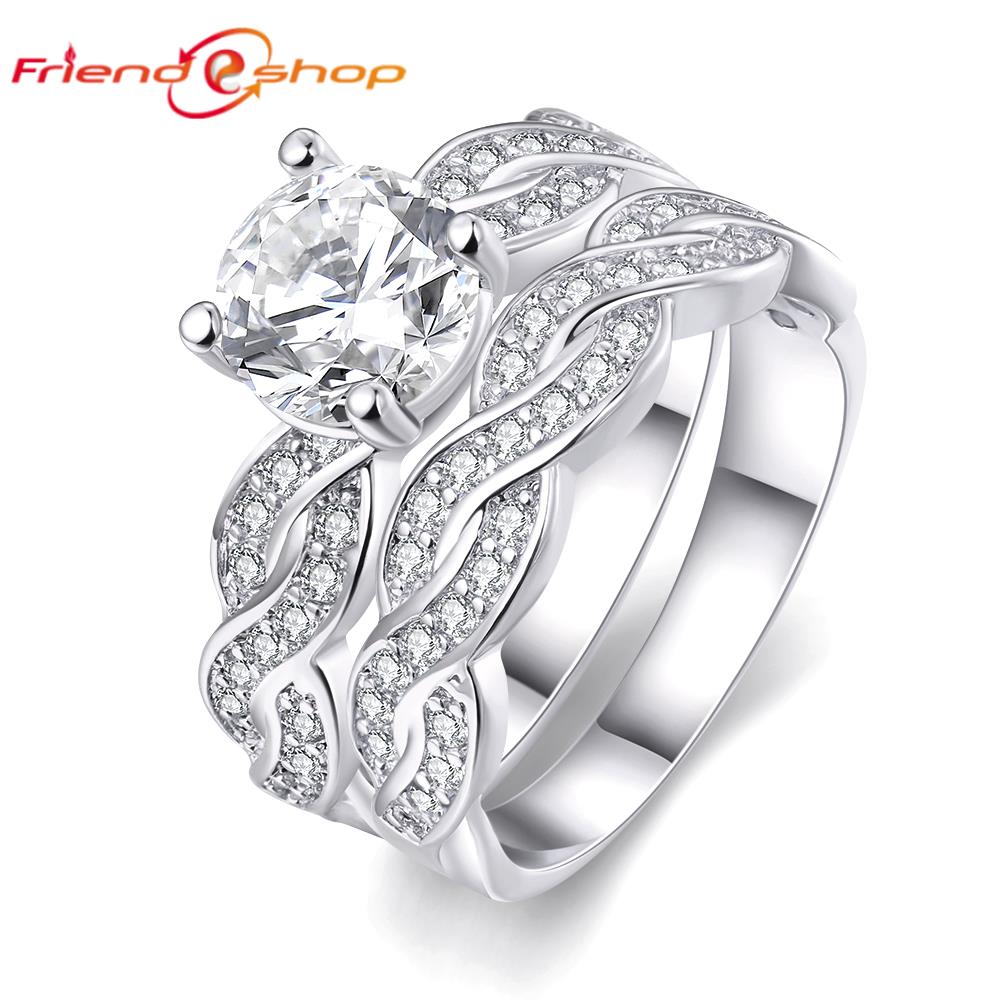 AR004 8 Wedding Rings Set White Gold Filled aaa Cubic Zirconia Diamond Engagement Rings Bridal Set
