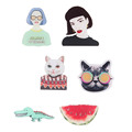 Cool Cartoon Design Acrylic Brooch Pin Japan Harajuku Portrait Scrawl Cool Crocodile Cat Watermelon Garment Fashion