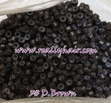 1000pcs/bottle silicon lined Micro Links Rings Beads Hair Feather Extensions 3# Dark brown