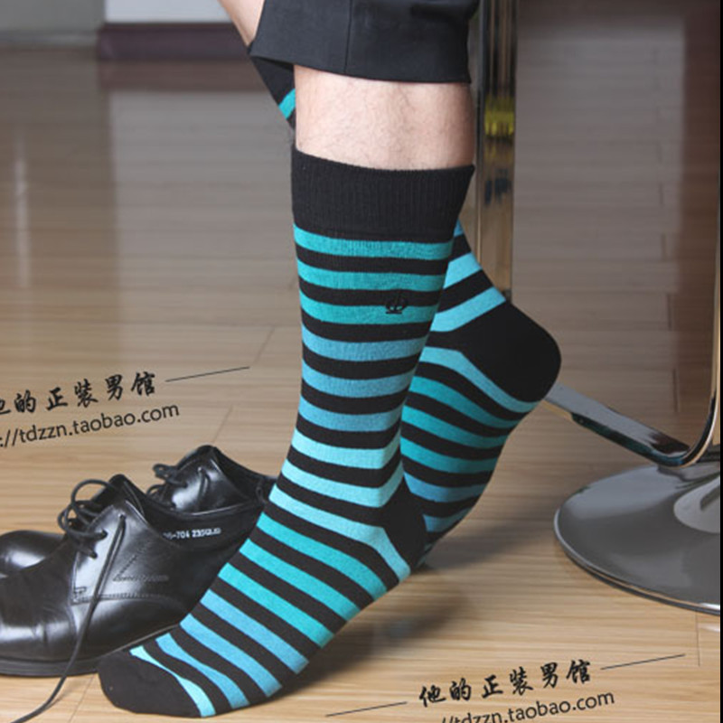 mens socks 100 cotton formal fashion sexy black blue horizontal stripe