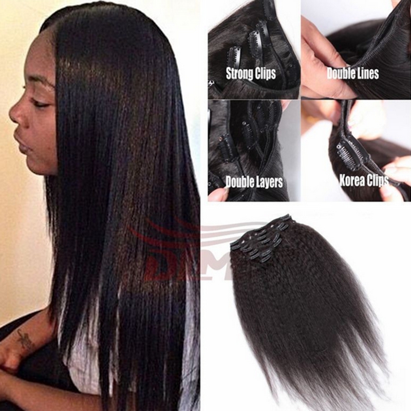 7A Grade Yaki Straight Clip In Hair Extensions Virgin Brazilian Hair