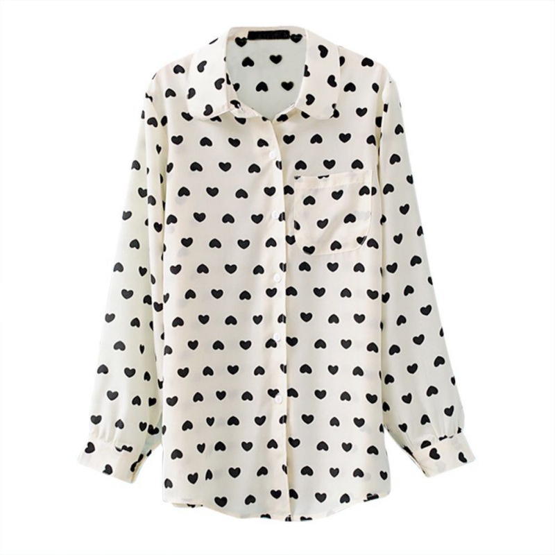 Retro Vintage font b Women b font Chiffon Button Down font b Blouse b font Heart