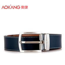 Aokang Double Genuine Leather Belts For Men Cowskin Pin Buckle Leather Designer Mens Belt Black Blue