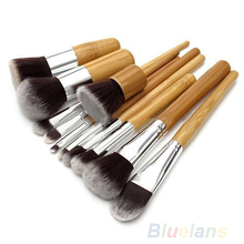 11Pcs Wood Handle Makeup Cosmetic Eyeshadow Foundation Concealer Brush Set brushes 02Q6 4C48