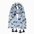 180cm 90cm Big Size Women 2016 Autumn New Fashion White Cotton Animal Horse Printed with Tassels