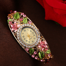 Excellent Quality New Top Brand Women Steel Bangle Crystal Flower Bracelet Quartz Dia Watch Wristwatch