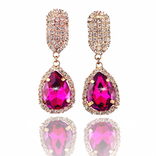 2016 TOP crystal gold earrings for women rhinestone luxury sapphire-jewelry bridal wedding pendientes accessories orecchini E005