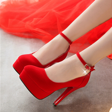 Big Size 34-43Shimmery Belt Mary Jane Style Metallic Chains Party Wedding Shoes Round Toe High Heels Platform Women Pumps Buckle