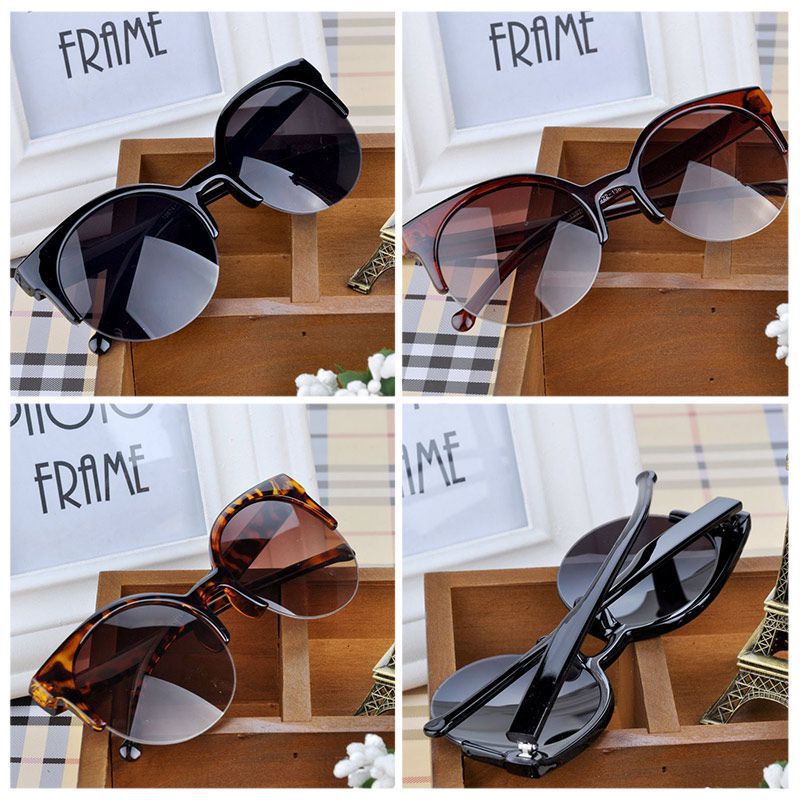 Summer Style Cat Eye Sunglasses Women Eyewear Semi Rimless Sunglasses Super Round Circle Cat Eye Sunglasses