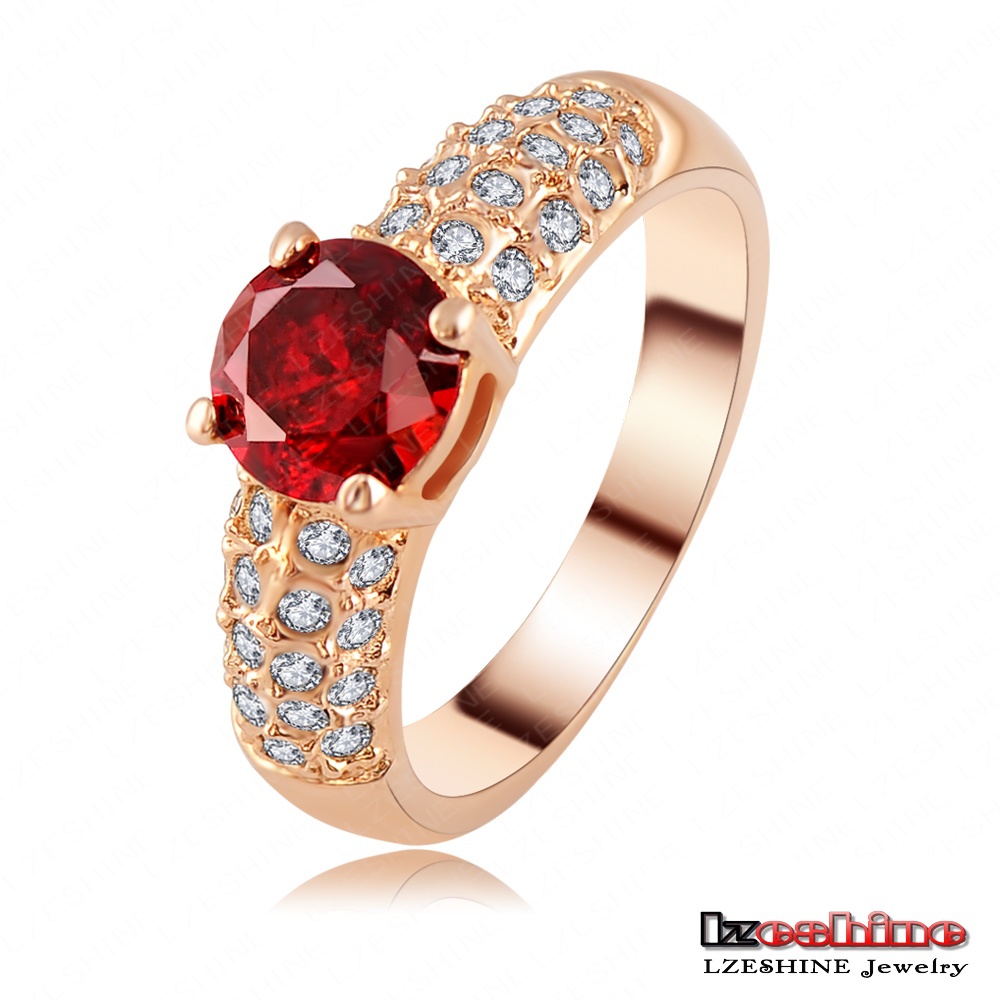 LZESHIINE Brand Fashion Attractive Red Fashionable Finger Rings 18K Rose Gold Plate Female Engagement Rings Ri