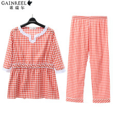 Song Riel brand autumn cotton pajamas plaid casual comfort couple thin section of men and women