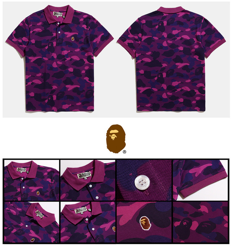 Pink Bape Camouflage Ape head Cotton Men's Polo T shirt on Aliexpress