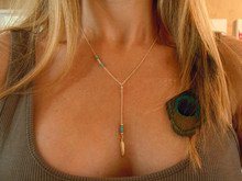 2015 Fashion Jewelry Accessories Women Bohemia Tophus Turquoise Bead Gold Metallic Feather Charm Necklaces Pendants Vintage